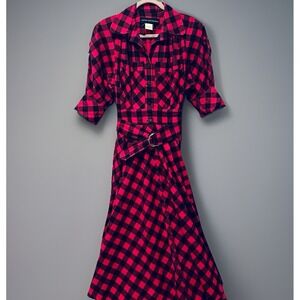 Rare Vintage Karen Alexander Dress, 80s Pink Black Gingham Check Flannel Dress 4